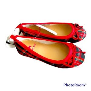 New!‎ Preppy Girls Red Plaid Flats Shoes Size 8